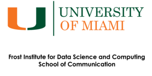 University of Miami branded family logo listing Frost Institute for Data Science and Computing and the School of Communication beneath